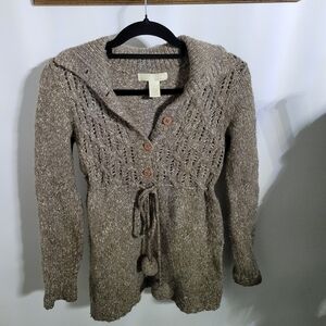 Kaisely Open Knit 1/2 Button Brown Marled Cardigan Sweater w/ Belt, Size S